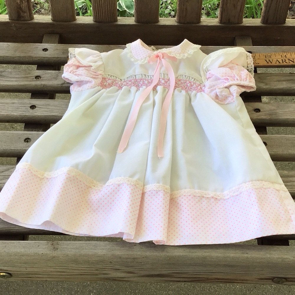 Vintage Polly Flinders Girls Hand Smocked Pink Dress 3-9 Months